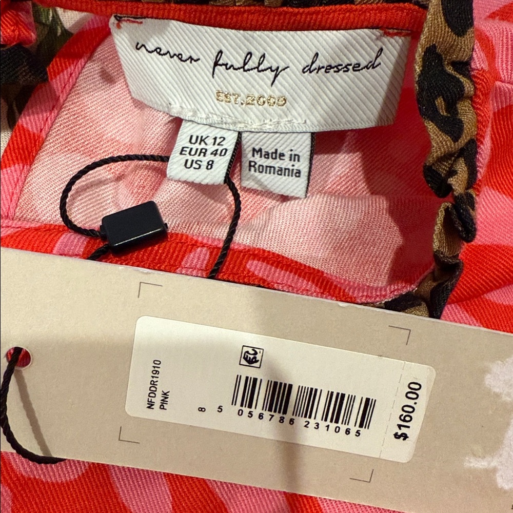 Never Fully Dressed oversized drop hem midaxi dress in red and pink - US 8 - Picture 4 of 4